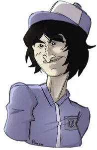 poison, australian shitposter, black eyes, black hair, blue shirt, brapped comment section☣️☣️☣️ do not enter☣️☣️☣️, clothes, fanart, female, hair