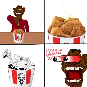 sheeeit, 'ojak, 'o, black eyes, bulging eyes, chicken, chicken factory ('o), comic, food, goyslop