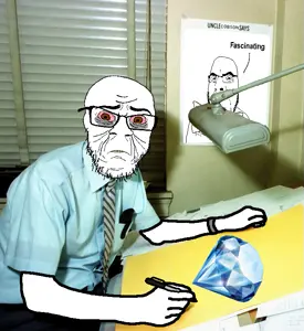 cobson, feraljak, 2soyjaks, arm, bags under eyes, bald, biting lip, bloodshot eyes, blue shirt, bracelet