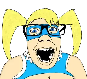 r. mika (street fighter), punkjak, female punkjak, 1soyjak, anime, blonde hair, blue clothes, blue eyes, breasts, female