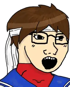 sakura kasugano (street fighter), soyak, female soyak, femjak, 1soyjak, anime, black eyes, blush, brown hair, female