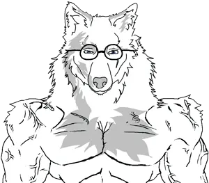 chudjak, chudjak front, muscular chud, 1soyjak, animal, animal ears, anthro, blue eyes, buff, closed mouth