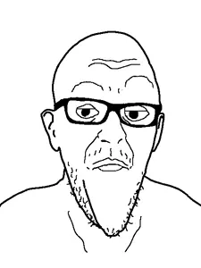 burnjak, 1soyjak, bald, black eyes, closed mouth, front view, glasses, looking at you, neutral, portrait