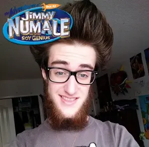 jimmy neutron, jimmy numale, irl soyjaks, beard, big forehead, brown hair, glasses, green eyes, hair, irl background