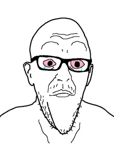 burnjak, 1soyjak, bald, bloodshot eyes, closed mouth, crying, ear, front view, glasses, looking to the left