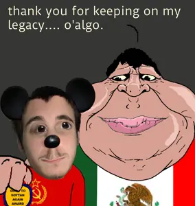 mickey mouse, commiejak, meximutt, meximutt front5, 2soyjaks, black eyes, black hair, brown skin, closed mouth, fat