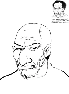 nick douglas, unknown, a wyatt mann, beard, black hair, closed mouth, comic, ears, hair, long nose