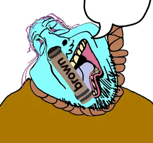 bernd, hanging troonjak, troonjak, slopjak, coonfags, deformed bernd subvariants, ack, bloodshot eyes, blue tongue, brown shirt