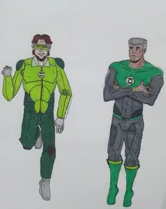 green lantern, green lantern (hal jordan), green lantern (john stewart), belt, black skin, boot, boots, clothes, front view, full body