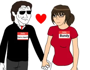 patrick bateman, wojak, soyak, soygirl, femjak, 2soyjaks, brown hair, clothes, couple, female