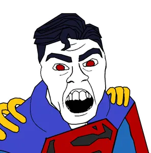 superboy prime, superman, feraljak, 1soyjak, angry, black hair, dc comics, enraged, front view, hair