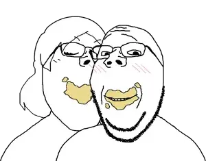 gapejak, female gapejak, wholesome soyjak, femjak, 2soyjaks, bald, blush, blush lines, cheeks, closed eyes