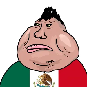 meximutt, 1soyjak, big lips, black eyes, black hair, chin, closed mouth, double chin, fat, flag shirt