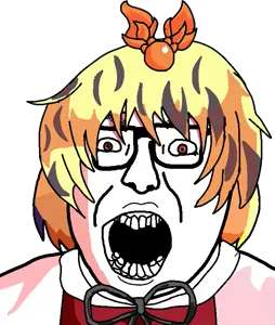 turrican, shou toramaru, volcanojak, female volcanojak, femjak, 1soyjak, angry, anime, blonde hair, bow