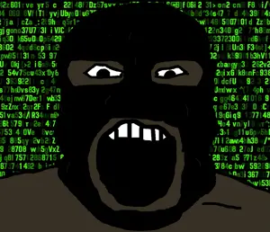markiplier soyjak, 1soyjak, atlastoby, balaclava, bbc, black eyes, black skin, buff, demon, front view