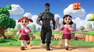gigachad, mihama chiyo, osaka, my very best friends, anime, beard, black eyes, black hair, brown hair, buff