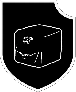 impish soyak ears, 1soyjak, atomwaffen division, closed mouth, grin, logo, looking at you, nazism, nose, schutzstaffel