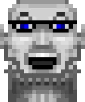 a24 slowburn soyjak, blue eyes, boomer shooter, excited, eyebrows, glasses, grey stubble, open mouth, stubble, teeth