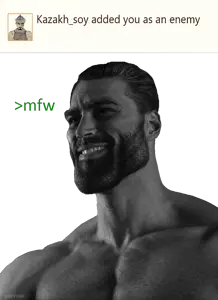 gigachad, chudjak, chudjak front, muscular chud, beard, black hair, buff, churka, ear, eyes