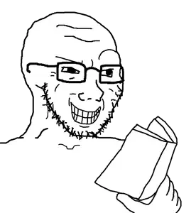 soyak, soyak (smug), 1soyjak, bald, book, forehead lines, glasses, hand, hands, holding book