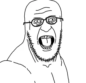 snuskjak, 1soyjak, bald, buff, crazed, cross eyed, eyebrows, forehead lines, front view, insane