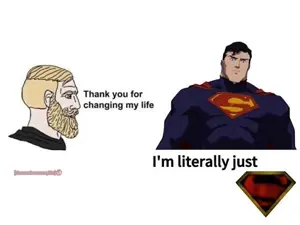 superman, yes chad, beard, blonde beard, blonde hair, closed mouth, clothes, dc comics, ear, gray eyes