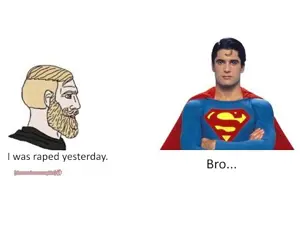 superman, yes chad, i was raped yesterday, beard, blonde hair, closed mouth, dc comics, gray eyes, hair, hope