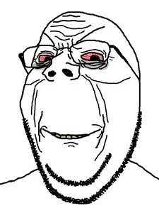 gapejak, wholesome soyjak, 1soyjak, bald, closed mouth, evil, eye bags, glasses, looking at you, smile