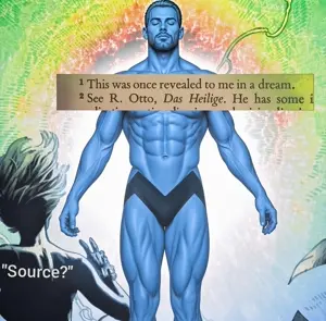 gigachad, ascended, aura, beard, blue hair, blue skin, buff, calm, closed eyes, closed mouth