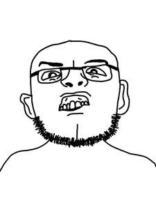 shittyclitjak, 1soyjak, bald, disgusted, ear, front view, glasses, half open mouth, looking at you, open eyes