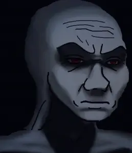 wojak, angry, bald, closed mouth, dark, mad, no beard, ominous, ominous shadow, open eyes