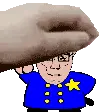 police man ganson, chudjak, chudjak front, muscular chud, 1soyjak, blue uniform, cute, failtroll, front view, hand