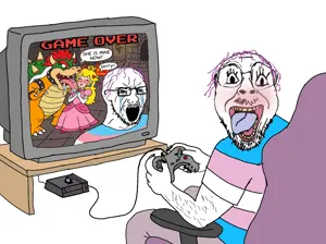 bowser, princess peach, bernd, soyak, soyak (crying), troonjak, 2soyjaks, angry, black eyes, blue tongue