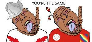 bernd, hanging troonjak, troonjak, 2soyjaks, ack, angry, bloodshot eyes, blue tongue, brown skin, conquistador