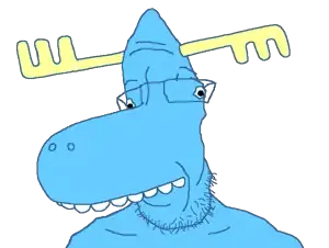 lumpy, parrotjak, 1soyjak, antlers, big snout, black eyes, blue outline, cartoon, closed mouth, cross eyed