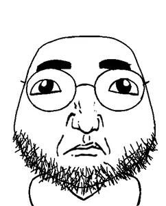 ippo makunouchi, ippojak, 1soyjak, bald, big head, black eyes, closed mouth, front view, glasses, ias