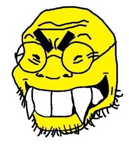 soykio kid, 1soyjak, bald, big eyebrows, black eyes, buck teeth, closed eyes, evil, evil grin, evil intentions