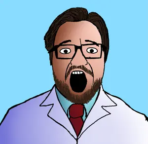 rafaeljak, 1soyjak, beard, black eyes, blue background, brown hair, chubby, clothes, doctor, eye