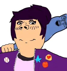 bibi (brawl stars), gapejak, female gapejak, wholesome soyjak, femjak, baseball bat, black hair, brawl stars, closed mouth, female
