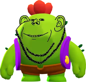 spike (brawl stars), impish soyak ears, brawl stars, cactus, ear, green skin, half open mouth, no glasses, open eyes, red hair