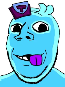 squeak(brawl stars), gapejak, emmanuel, wholesome soyjak, blue, blue skin, brawl stars, deformed, half open mouth, no glasses