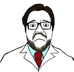 rafaeljak, 1soyjak, beard, black eyes, brown hair, chubby, closed mouth, clothes, doctor, eyes