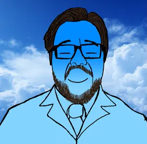 rafaeljak, calm, /calm/, 1soyjak, beard, blue skin, brown hair, calm, closed eyes, closed mouth