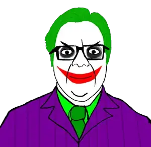 the joker, rafaeljak, 1soyjak, black eyes, chubby, closed mouth, clown, front view, glasses, green hair