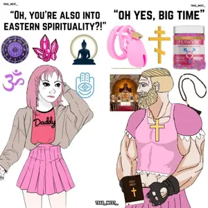 wojak, yes chad, it's based and christpilled, bible, blonde hair, buff, chastity cage, christianity, cross, daddy's girl