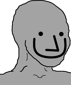 npc wojak, wojak, 1wojak, bald, big smile, closed mouth, dot eyes, gray skin, happy, no beard