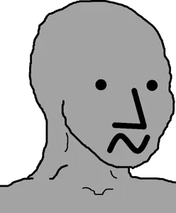 npc wojak, wojak, ~, ~ face, 1wojak, bald, closed mouth, dot eyes, gray skin, no beard