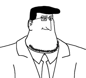 donald trump, known, trumpmutt, 1soyjak, beard, big chin, black hair, closed mouth, clothes, ear