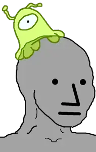 npc wojak, wojak, 1wojak, alien, bald, brain slug, closed mouth, clothes, controlled, dot eyes