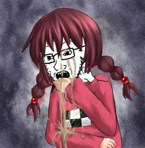 soyak, anime, female, glasses, hair, madotsuki, open mouth, soyjak, stubble, vomit